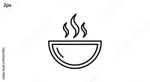 Hot food bowl icon, steaming soup or meal, simple line art