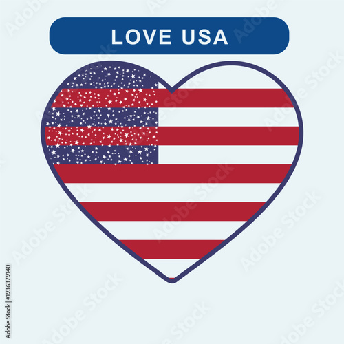Patriotic USA heart symbol with American flag pattern