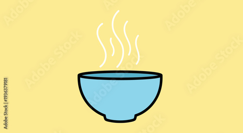 Steaming Bowl of Hot Food on Yellow Background