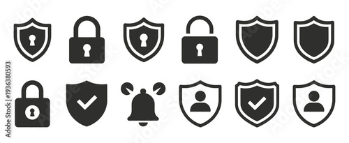 Security And Alarm Icons Vector, padlock and alert line symbols, emergency notification graphics, safety and protection vector illustration