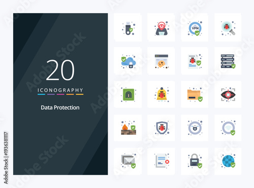 20 Data Protection Flat Color icon for presentation. Vector icons illustration