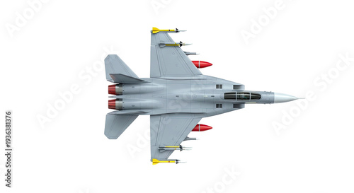 Top View of a Fighter Jet with Missiles and Rockets