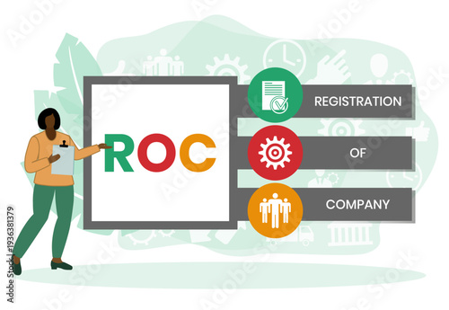 ROC - Registration Of Company acronym. business concept background. vector illustration concept with keywords and icons. lettering illustration with icons for web banner, flyer