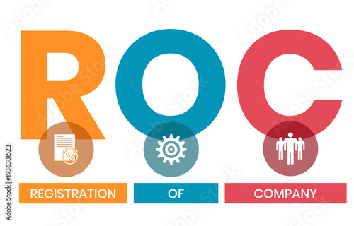 ROC - Registration Of Company acronym. business concept background. vector illustration concept with keywords and icons. lettering illustration with icons for web banner, flyer
