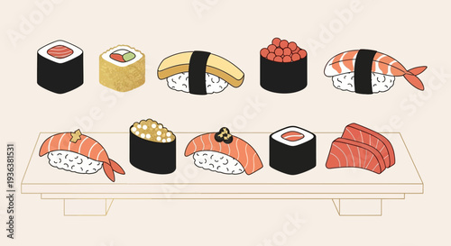 Assorted Sushi Platter Illustration