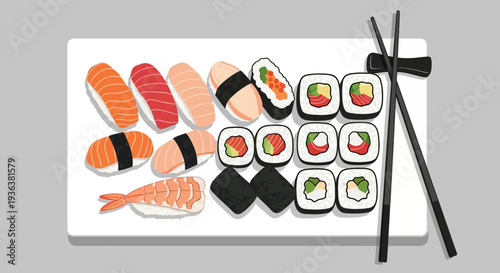 Assorted Sushi Platter with Chopsticks