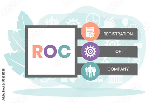 ROC - Registration Of Company acronym. business concept background. vector illustration concept with keywords and icons. lettering illustration with icons for web banner, flyer