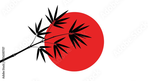 Bamboo Branch Red Sun Minimalist Japanese Art