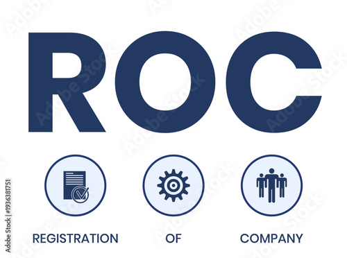 ROC - Registration Of Company acronym. business concept background. vector illustration concept with keywords and icons. lettering illustration with icons for web banner, flyer