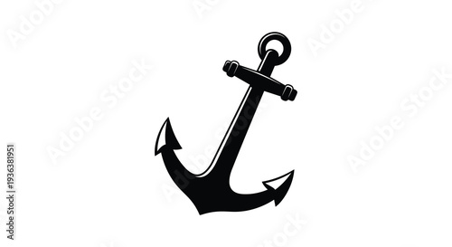A stark black anchor illustration against a white background evokes nautical themes and a classic silhouette high quality