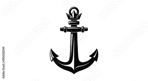 A striking black anchor design with a detailed crown element presented as a bold silhouette high quality professional