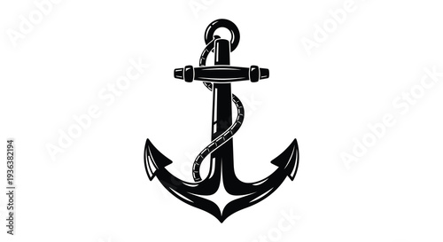 A striking black anchor illustration against a white background showcasing a bold detailed silhouette high quality professional modern