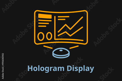 Futuristic hologram display projector with data analysis business graph icon. Modern technology vector illustration with editable strokes.