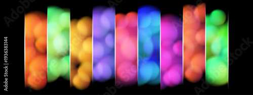 Vibrant Spectrum Bokeh Light Pillars on Black Background