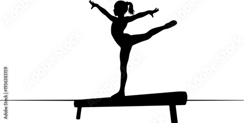 Vector silhouette of a girl balancing on a balance beam
