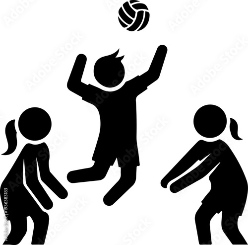 Vector illustration of 3 kids playing volleyball