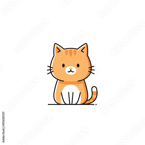 Cute Orange Tabby Cat Cartoon Character Sitting, Kawaii Style
