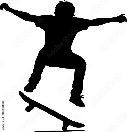 Black silhouette of a skateboarder in mid-air vector