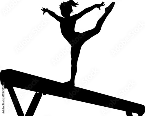 Vector silhouette of woman gymnast on balance beam