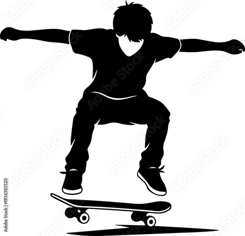 Black silhouette of a skateboarder in mid-air vector