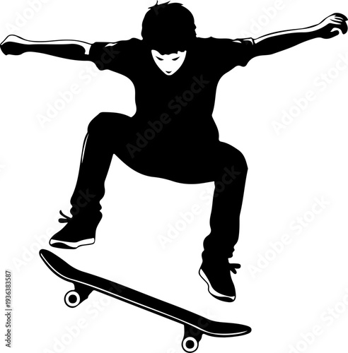 Vector silhouette of skateboarder performing trick