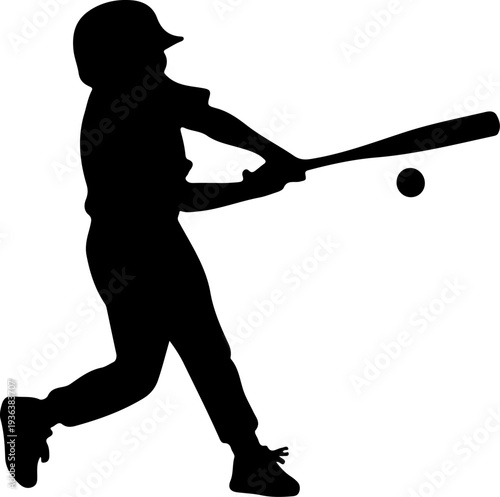 Black silhouette of baseball player hitting ball vector