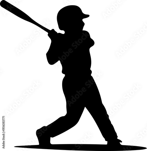 Vector silhouette of baseball player hitting ball