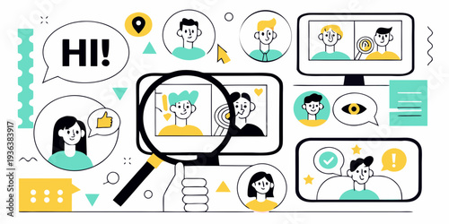 Virtual meeting and online communication concept with diverse people