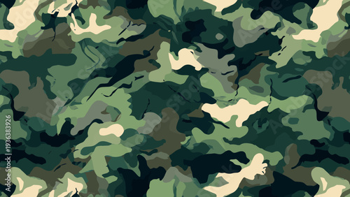 Abstract Green Camouflage Seamless Pattern Modern Organic Design for Textiles, Digital Backgrounds, and Graphic Projects, Capturing a Rugged Nature-Inspired Aesthetic with Dynamic Textural Blots