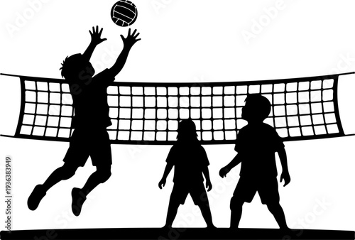 Vector silhouette of volleyball players in action