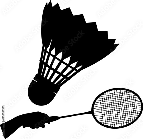 Vector badminton shuttlecock and racket silhouette