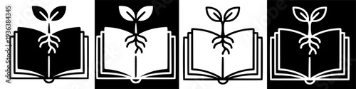 Conceptual graphic: plant sprout growing from open book, representing the power of education