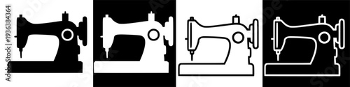 Graphic illustration of two vintage sewing machine icons, one solid and one outline, for crafting projects.