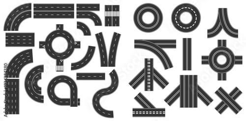 Asphalt road set with perspective view.