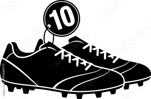Vector illustration of 2 black soccer cleats with white laces and a price tag