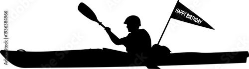 Vector silhouette of a person kayaking with flag