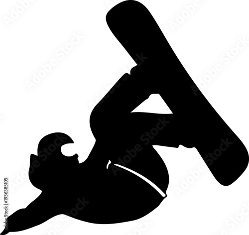 Vector silhouette of a person snowboarding