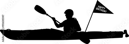 Vector silhouette of kayaker with happy holidays flag