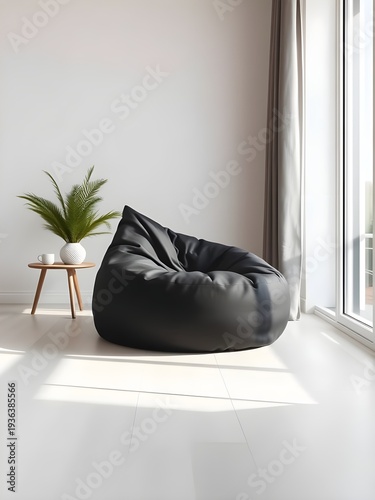 Wallpaper Mural modern minimalist living room interior with a single black bean bag chair Torontodigital.ca