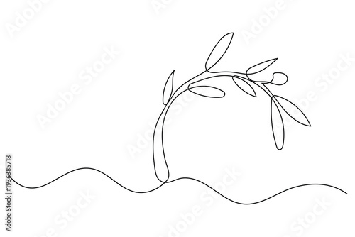 Olive branch continuous one line drawing minimalist botanical vector illustration
