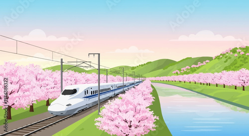 Bullet Train in Cherry Blossom Season