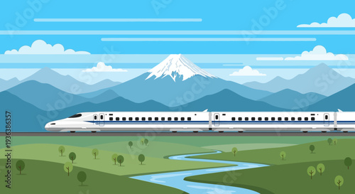 Bullet Train Mount Fuji Landscape