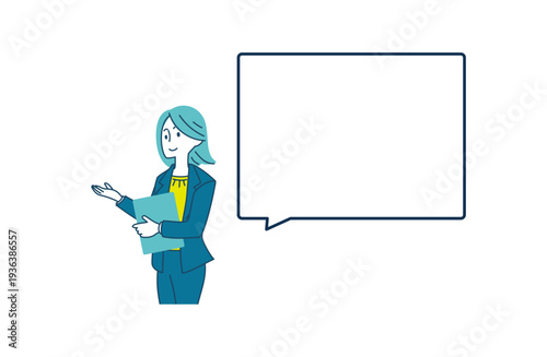 説明する女性のイラスト ふきだし