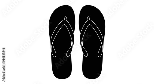 Black Flip Flops Silhouette Footwear Illustration.