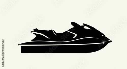 Black Jet Ski Silhouette on White Background.