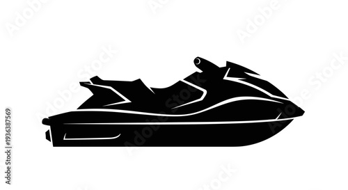 Black Jet Ski Silhouette Side View.