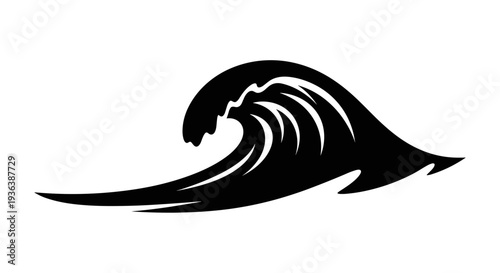 Black Wave Illustration Silhouette Ocean Waveform.