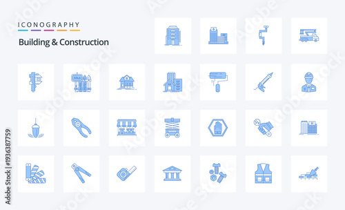 25 Building And Construction Blue icon pack. Vector icons illustration