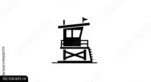 Lifeguard Tower Silhouette Icon Vector Illustration.