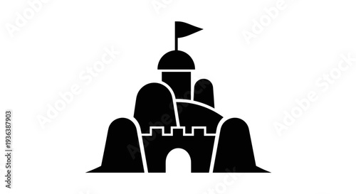 Simple Black Castle Icon on White Background.